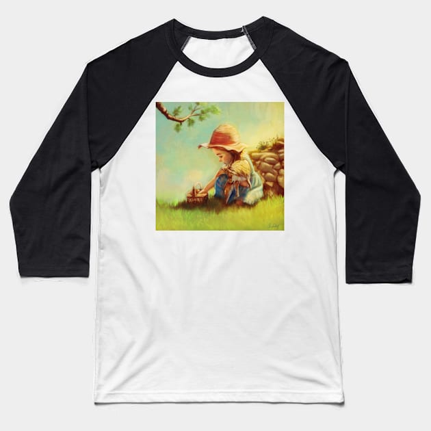 Girl having a picnic with her dog Baseball T-Shirt by Artofokan